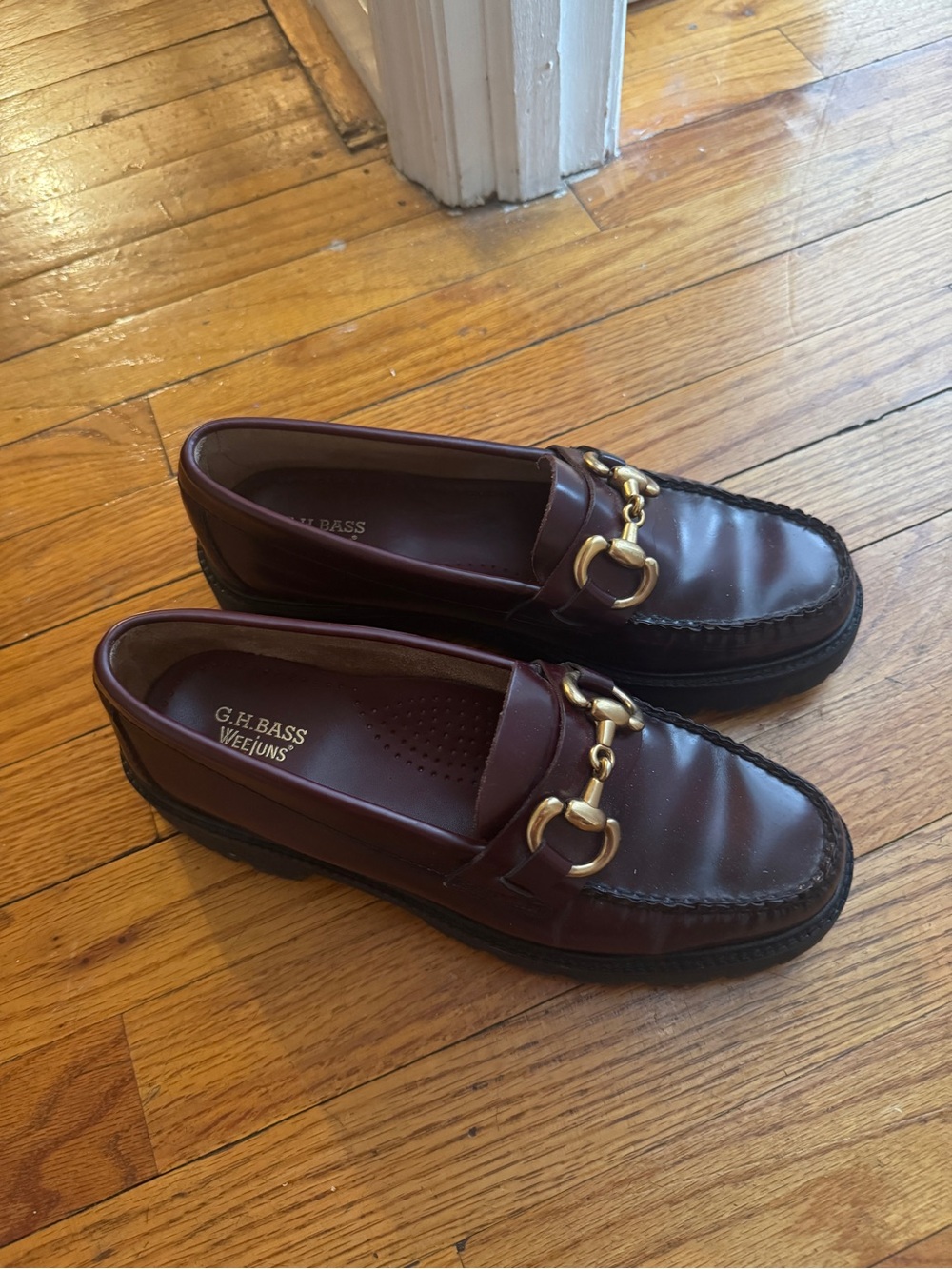 G.H. Bass & Co. Women's Burgundy Leather Loafers with Gold Hardware
